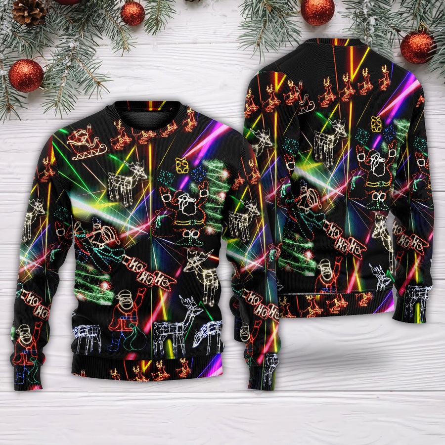 Christmas Tree Neon Art And Snowman - Sweater - Ugly Christmas Sweaters