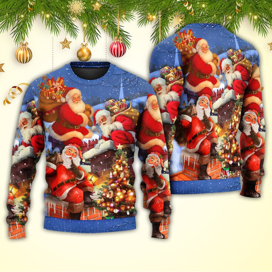 Christmas Up On Rooftop Santa Claus Art Style - Sweater - Ugly Christmas Sweaters