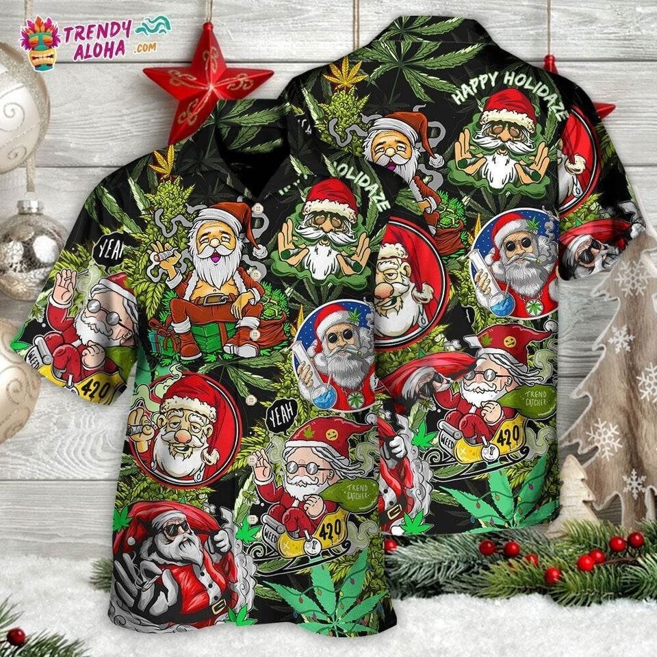 Christmas Weed Smoking Santa Hippie Hawaiian Shirt, Gift for men, S-5XL US Size