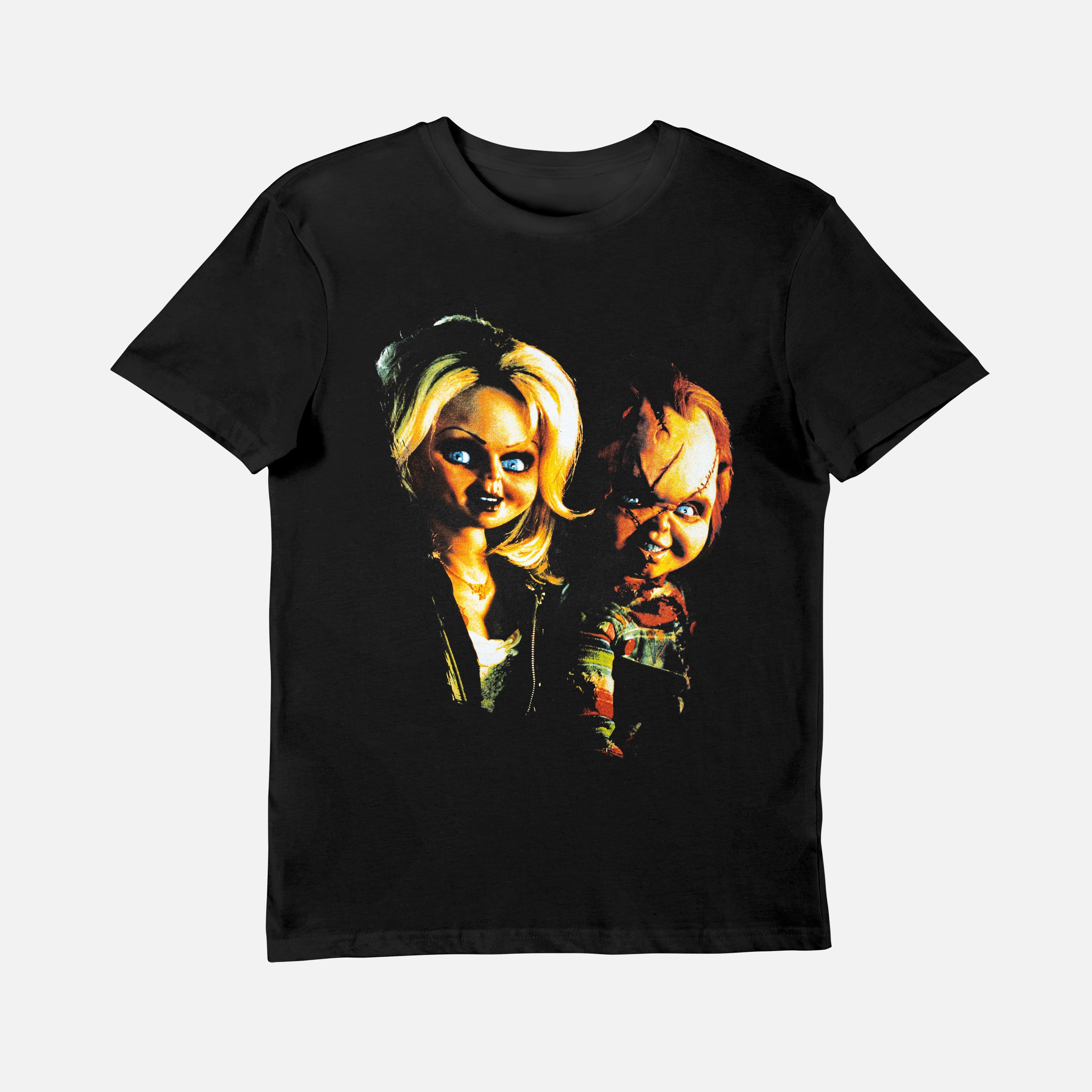 Chucky and Bride Unisex Black Graphic T-Shirt