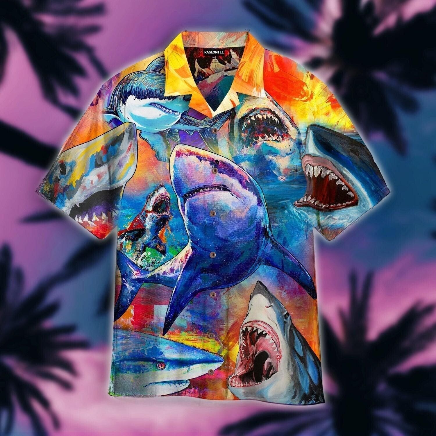 Colorful Sharks Just Wanna Have Fun Trendy Hawaiian Shirt, S-5XL US Size