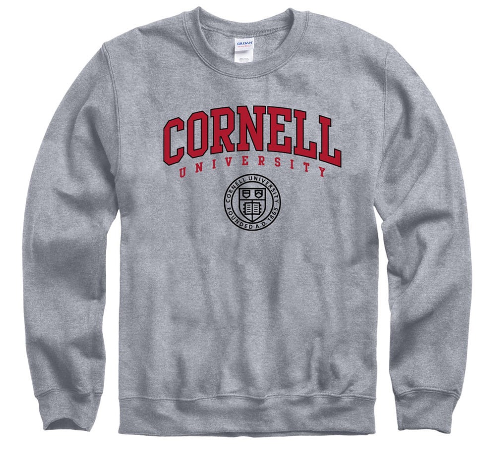 Cornell University Big Red double arch & seal crew-neck sweatshirt-Gray