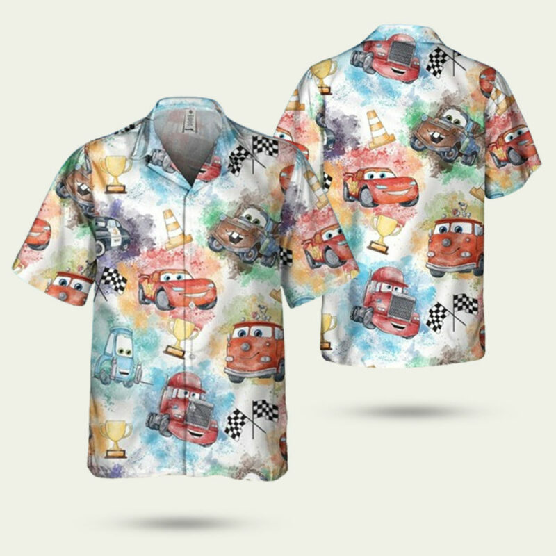 DISNEY CAR LIGHTNING MCQUEEN WATERCOLOR SEAMLESS HAWAIIAN SHIRT