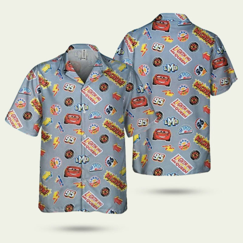 DISNEY CARS LIGHTNING MCQUEEN KACHOW ART FABRIC PATTERN HAWAIIAN SHIRT