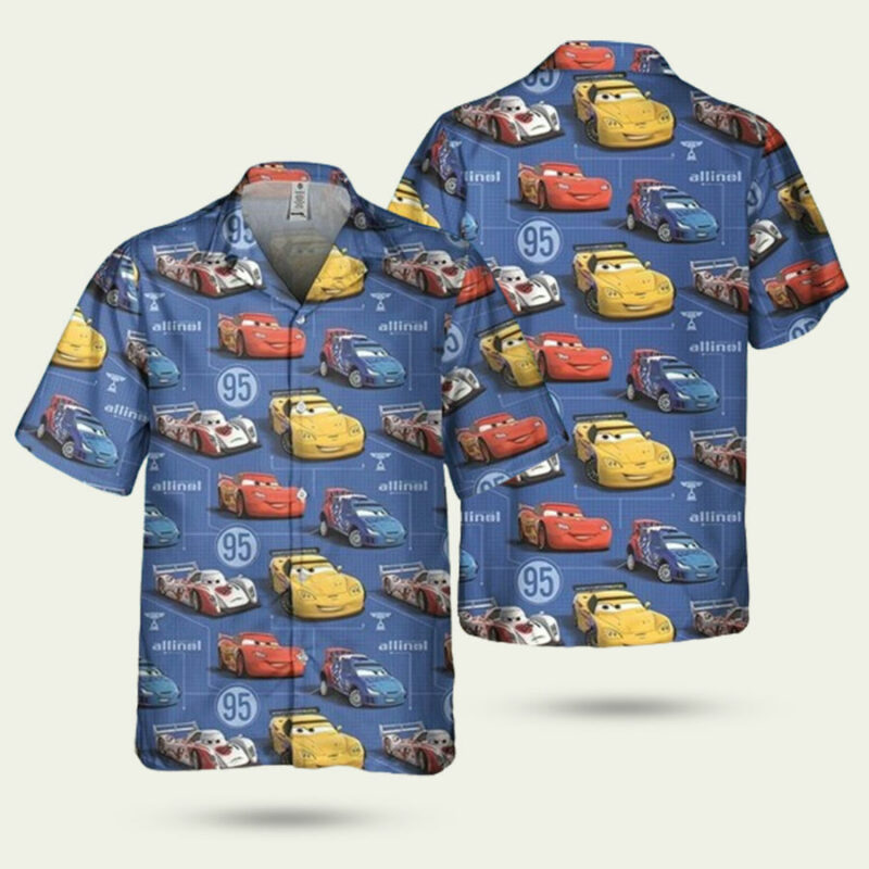 DISNEY CARS LIGHTNING MCQUEEN SEAMLESS CARS ALLINOL HAWAIIAN SHIRT