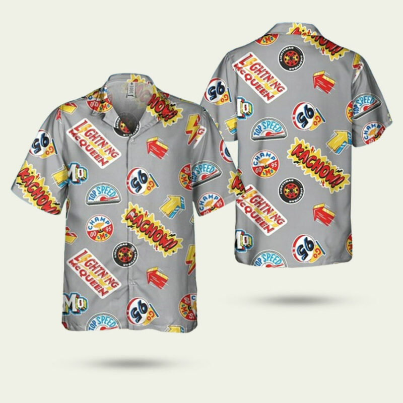 DISNEY CARS SEAMLESS LIGHTNING MCQUEEN KACHOW HAWAIIAN SHIRT