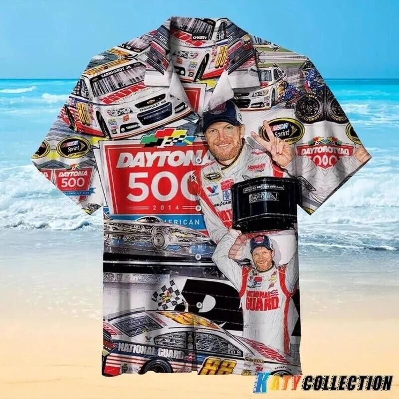 Dale Earnhardt Jr Cheering Daytona 500 Hawaiian Shirt, Gift For Men, S-5XL