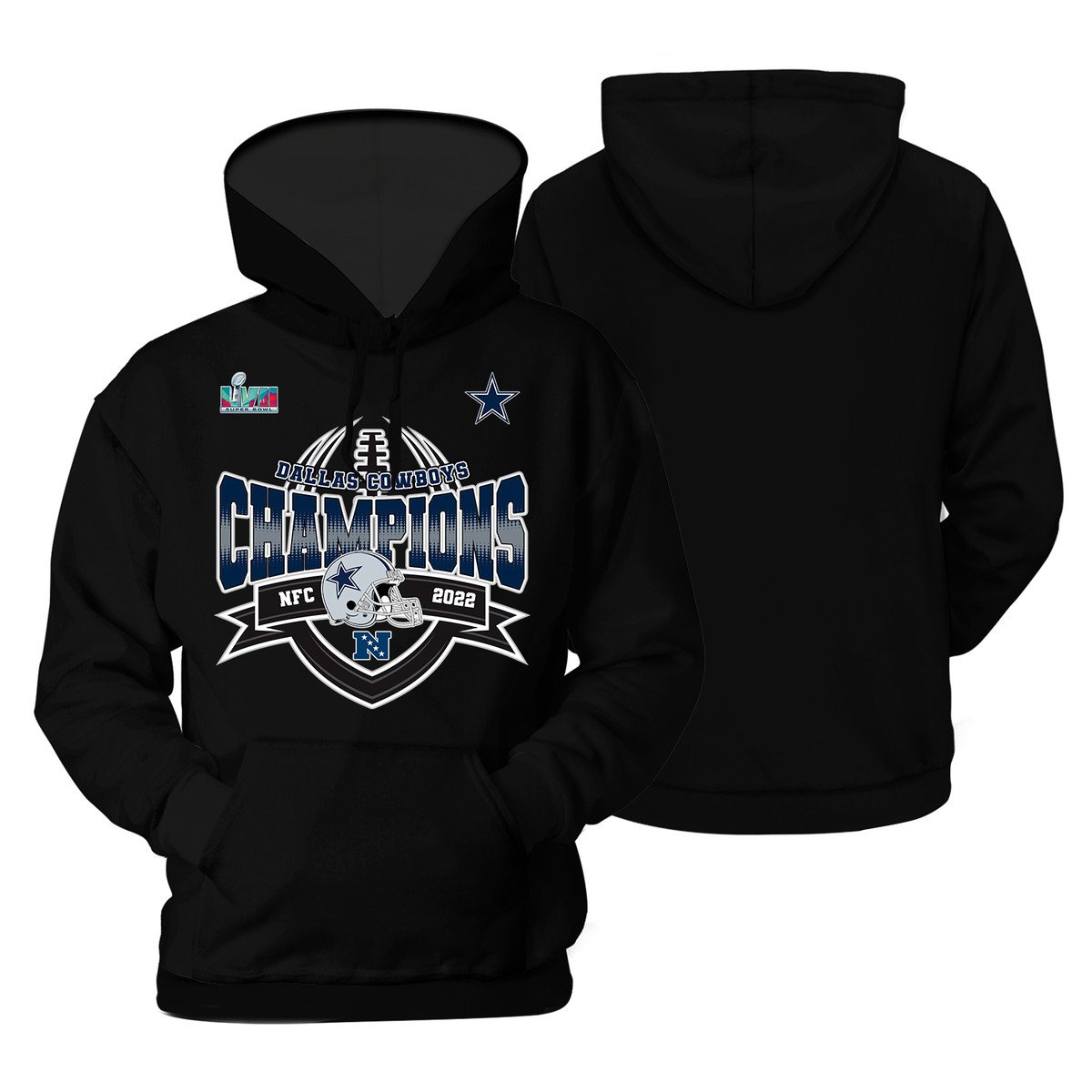 Dallas Cowboys Champions On Black Background Print  Unisex Pullover Hoodie