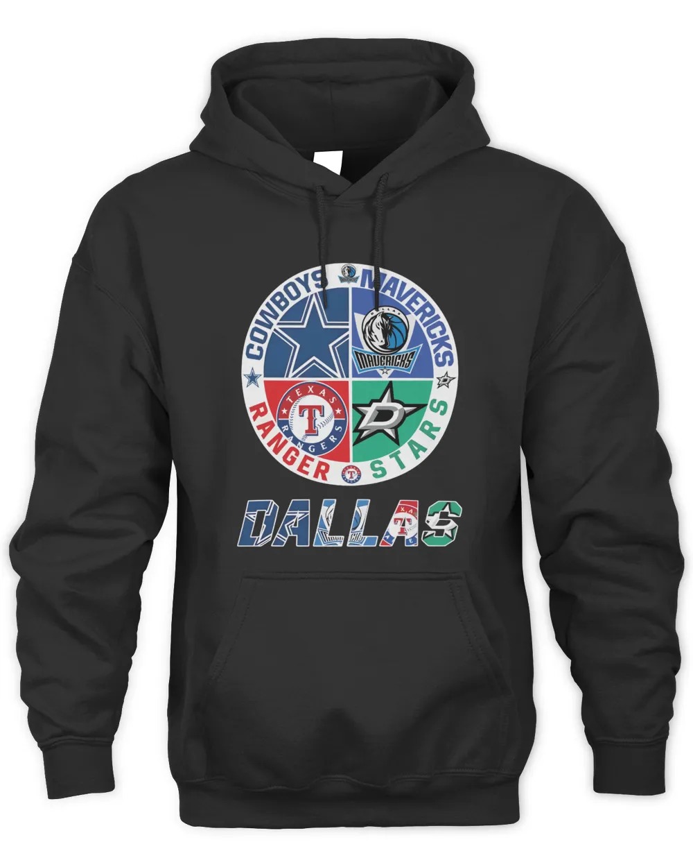 Dallas Cowboys Dallas Mavericks Dallas Stars and Texas Rangers Unisex Hoodie-Black