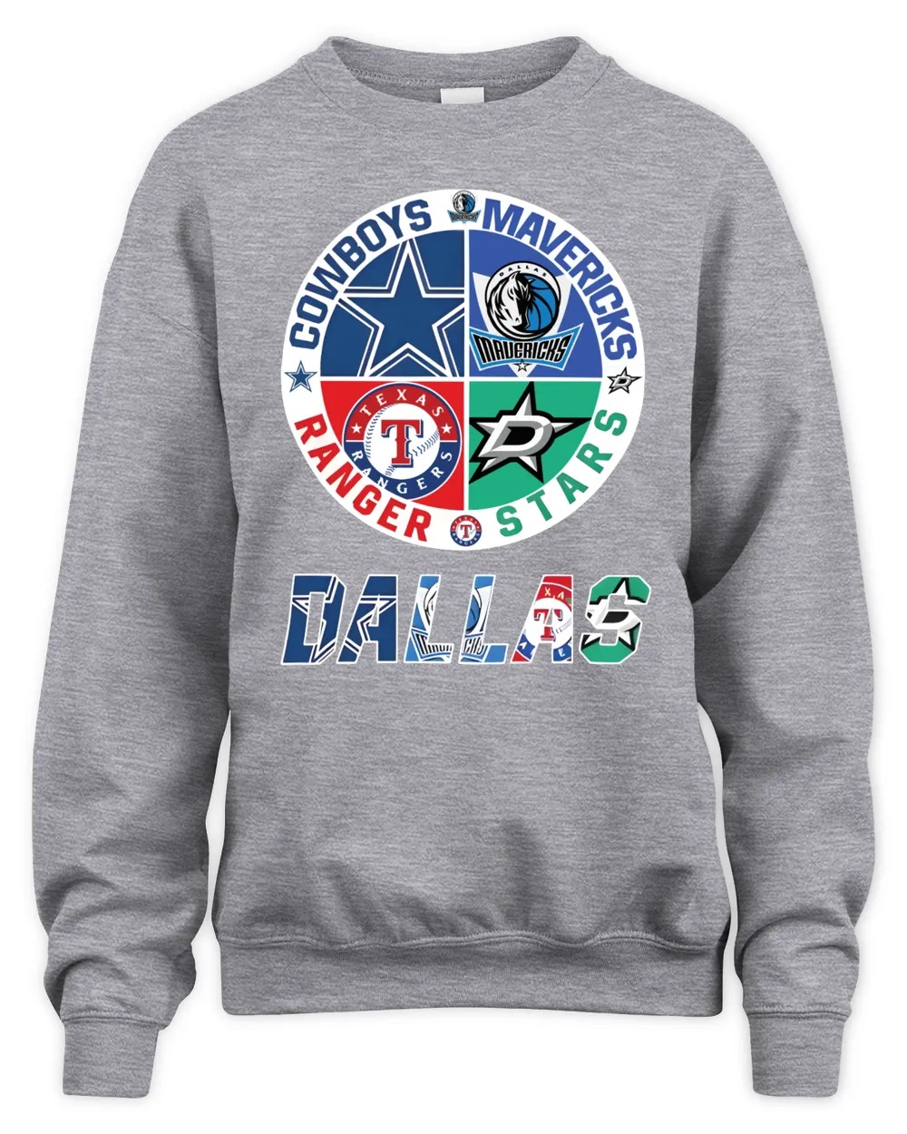 Dallas Cowboys Dallas Mavericks Dallas Stars and Texas Rangers Unisex Sweatshirt-Sport Grey