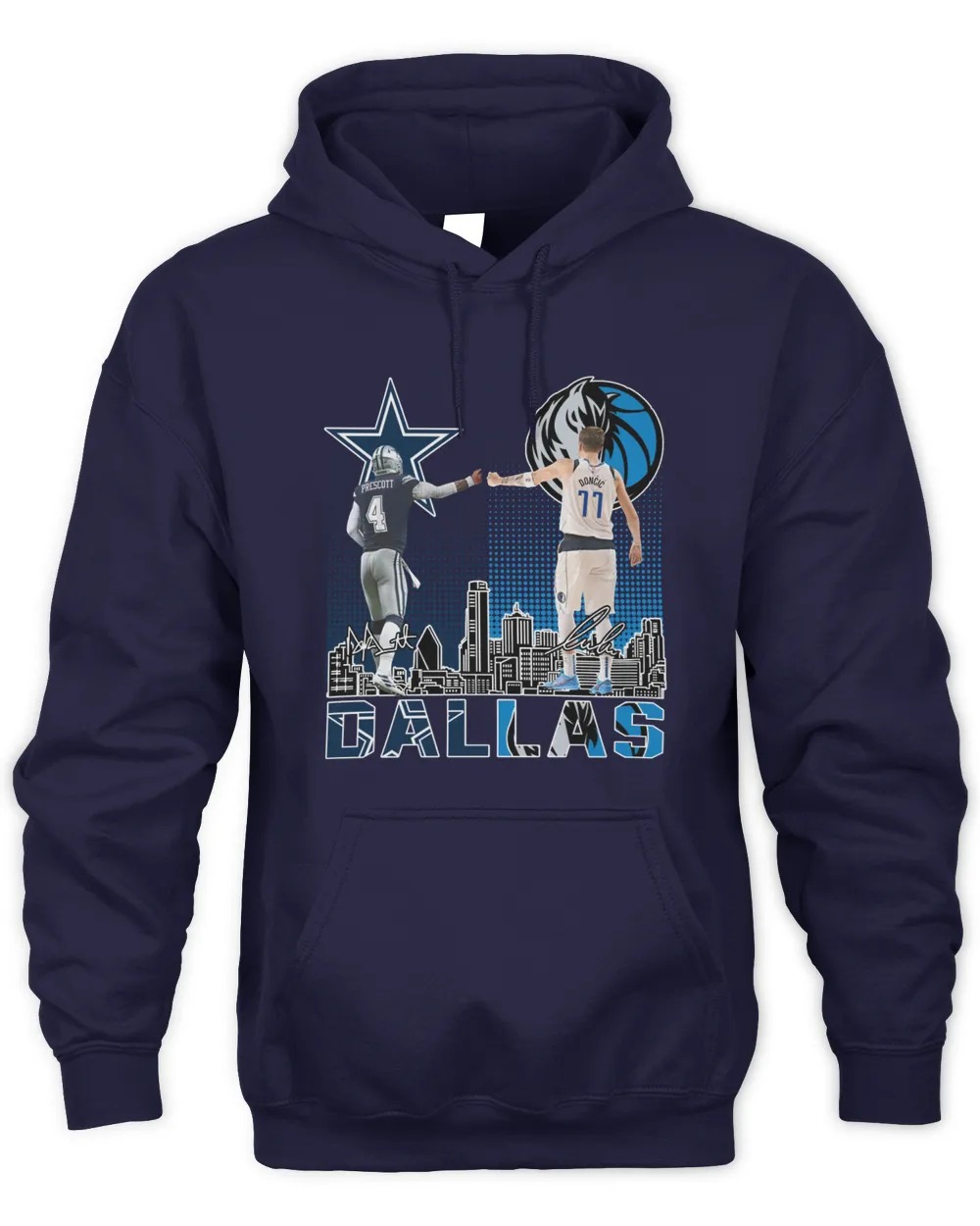 Dallas Cowboys Prescott And Mavericks Doncic City Champion Signatures Unisex Hoodie-Navy