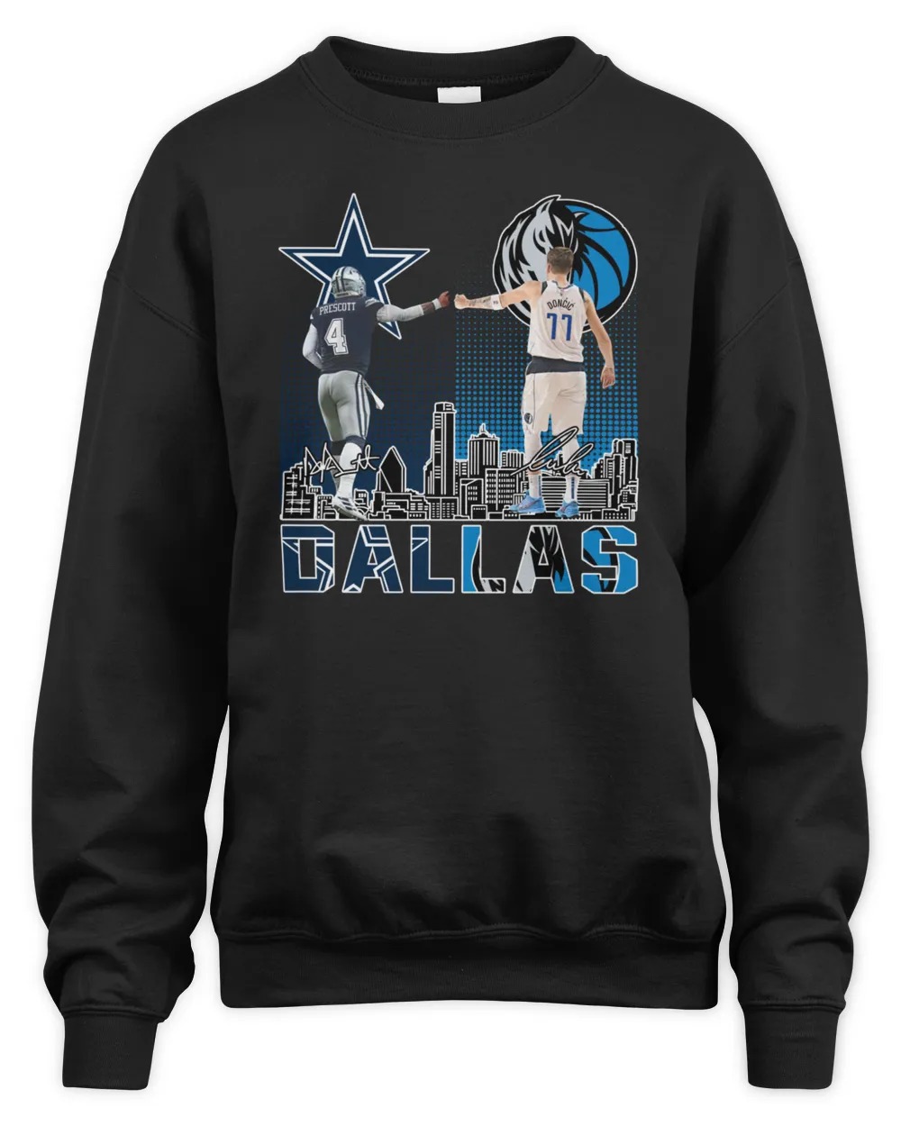 Dallas Cowboys Prescott And Mavericks Doncic City Champion Signatures Unisex Sweatshirt-Black