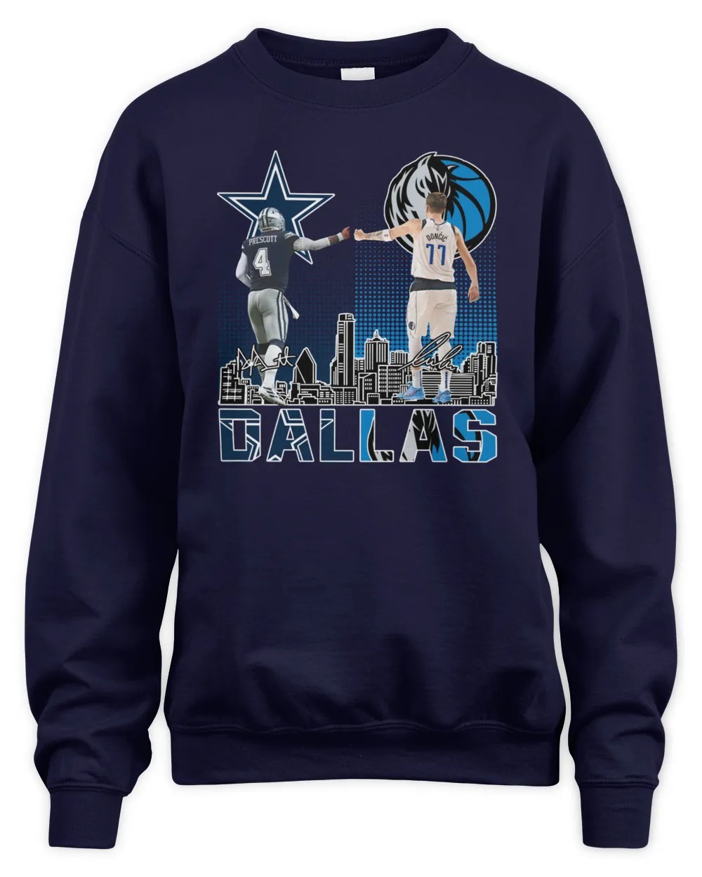 Dallas Cowboys Prescott And Mavericks Doncic City Champion Signatures Unisex Sweatshirt-Navy