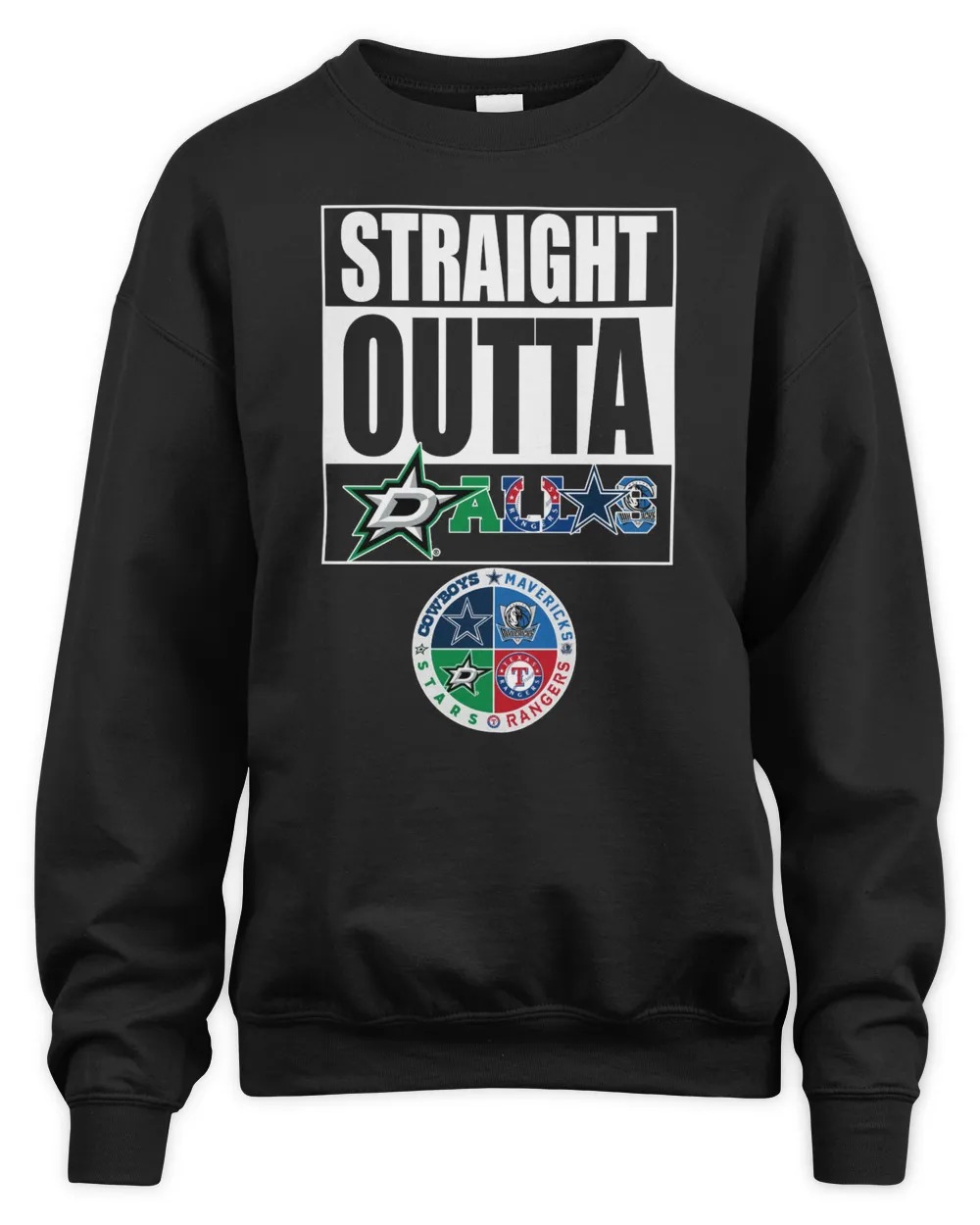 Dallas Sport Team Cowboys x Mavericks x Rangers and Stars Unisex Sweatshirt-Black