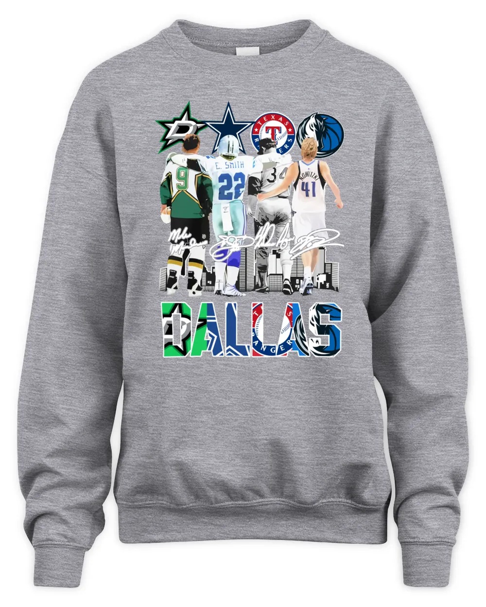 Dallas Stars Dallas Cowboys Texas Rangers Dallas Mavericks Unisex Sweatshirt-Sport Grey