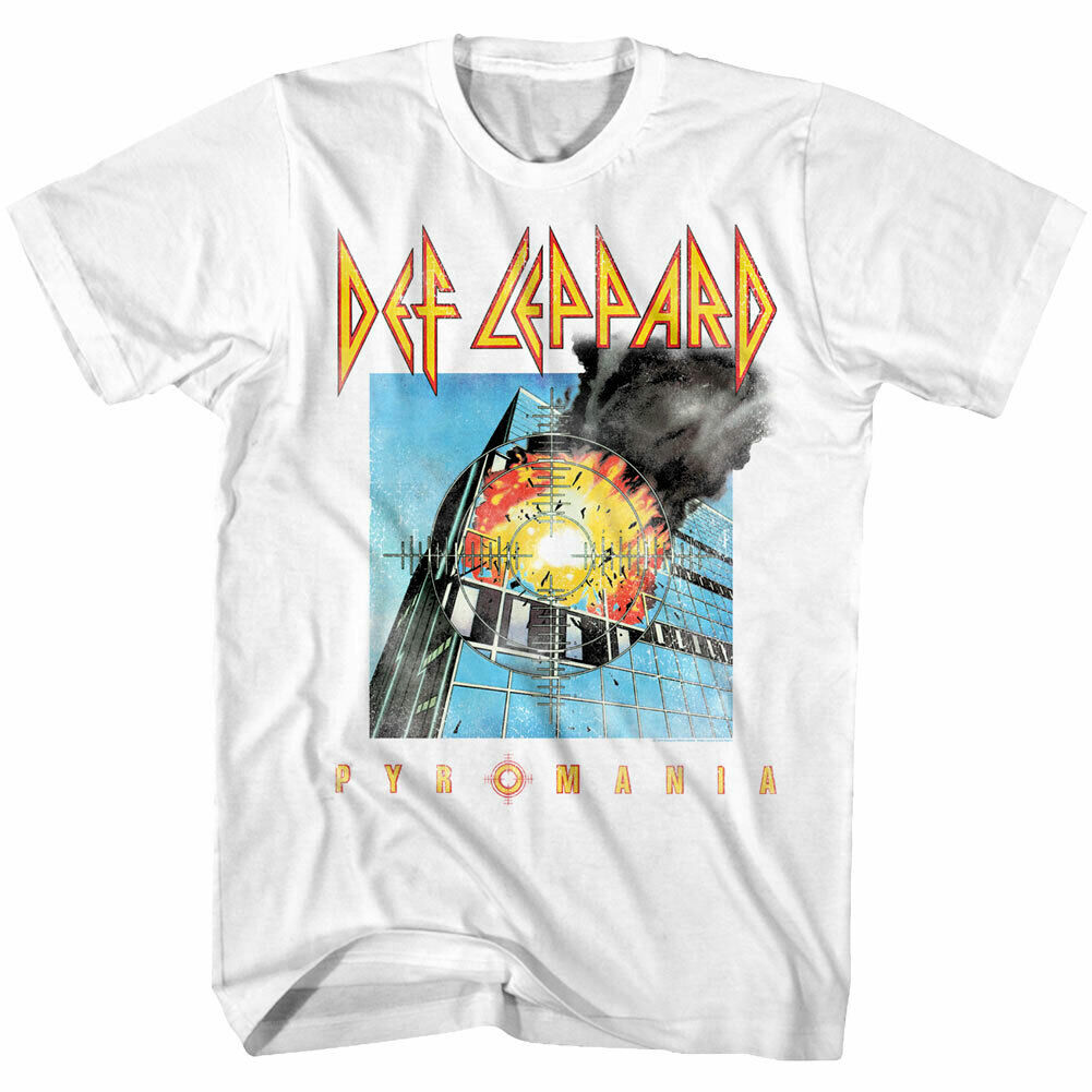 Def Leppard Pyromania White Men's T Shirt Album Cover Rock Band Concert Tee