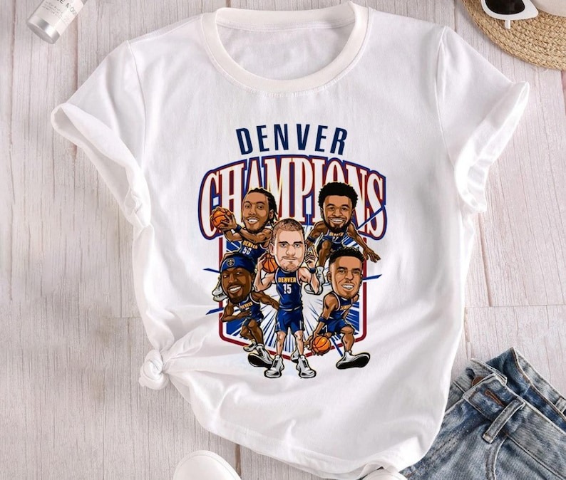 Denver Basketball Champs Chibi Style White Unisex TShirt, Denver Basketball Team Retro Black Shirt, American Basketball Tshirt