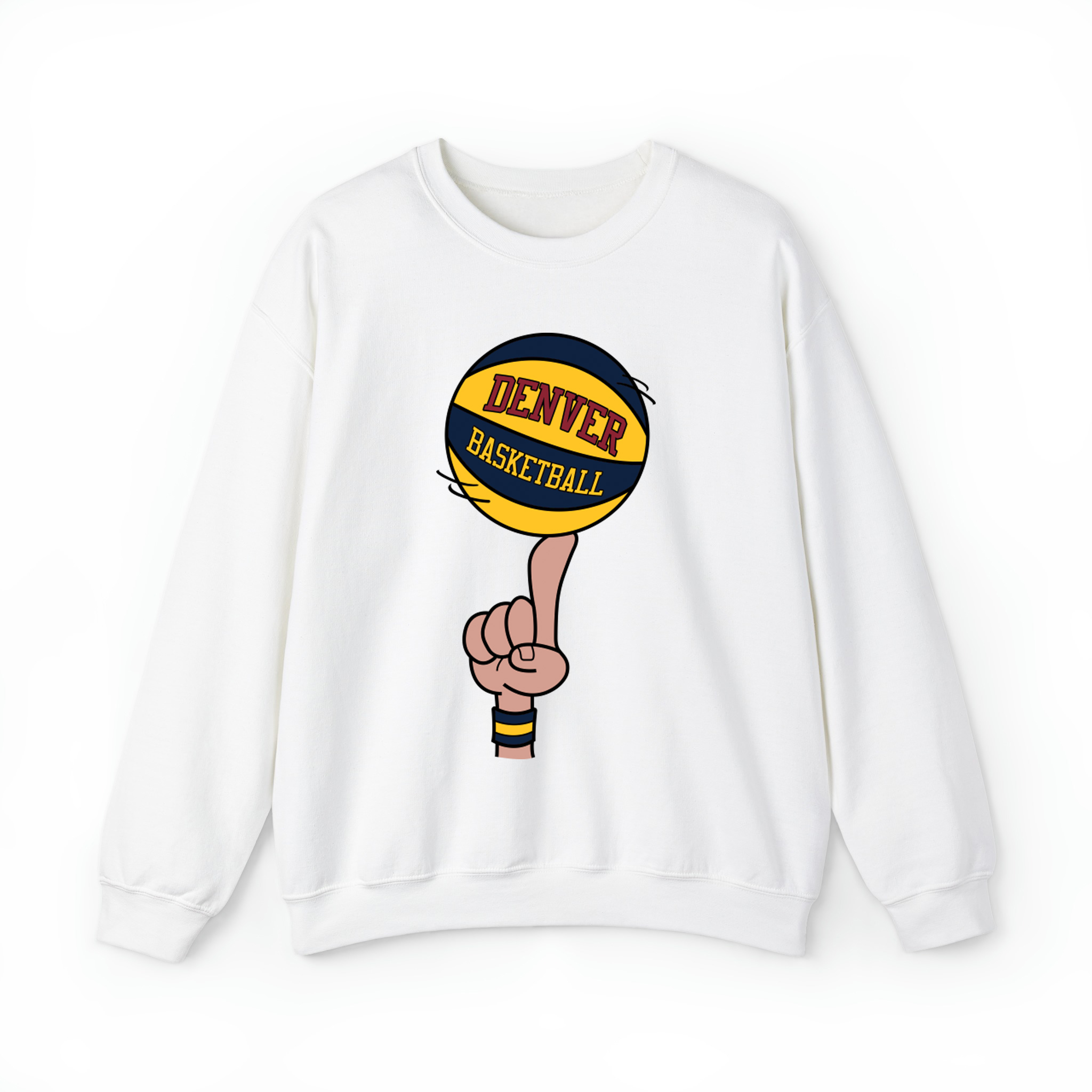 Denver Basketball Finger Spin Unisex Sweatshirt- White