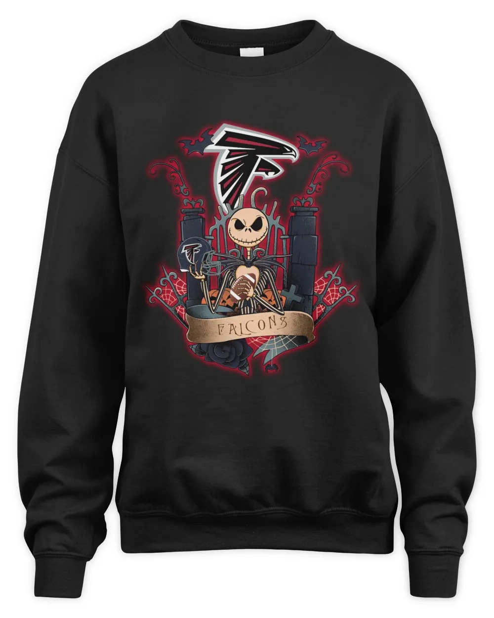 Design Jack Skellington Halloween Atlanta Falcons Fan Sweatshirt-Black