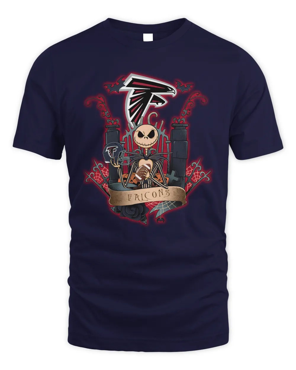 Design Jack Skellington Halloween Atlanta Falcons Fan T- Shirt-Navy