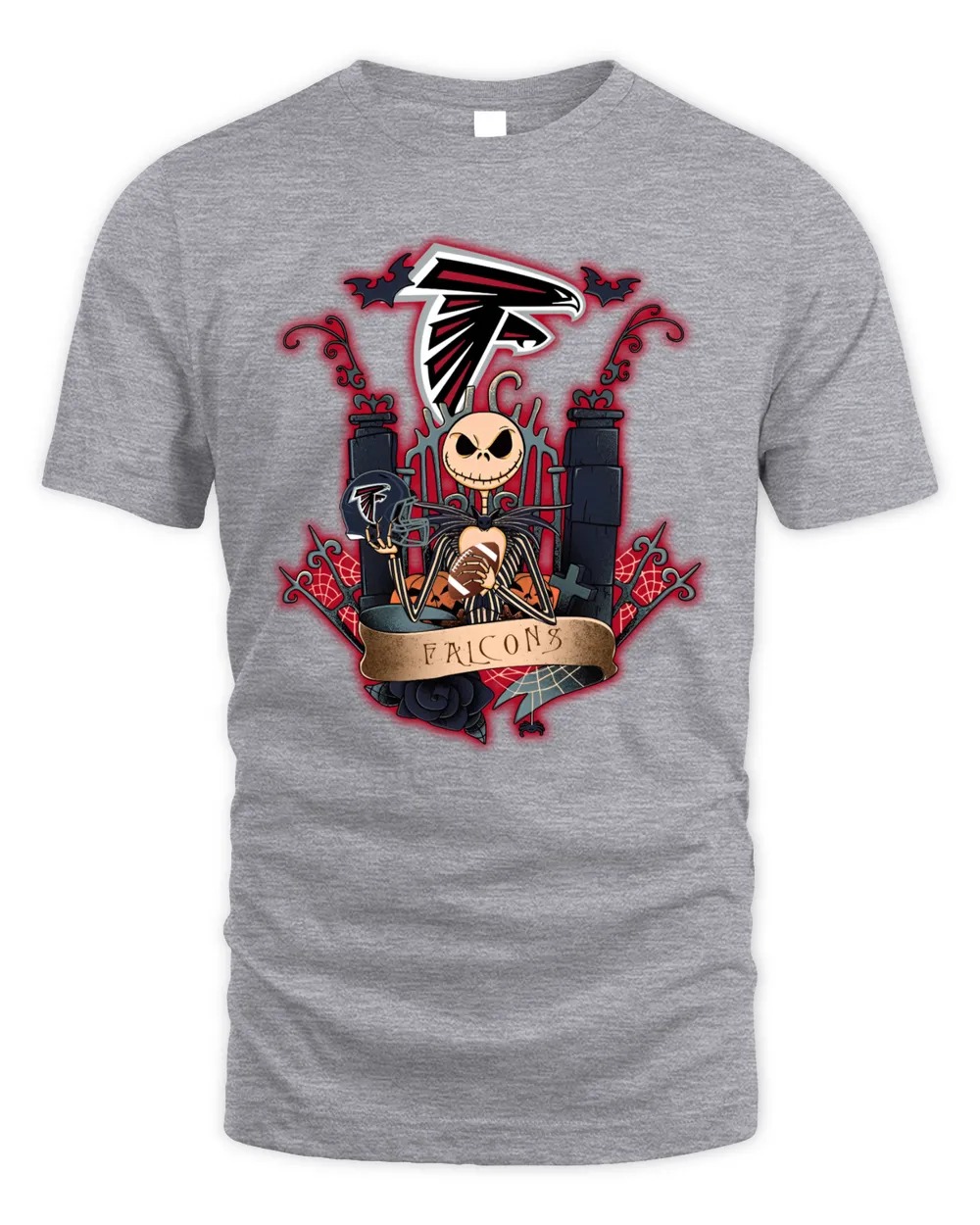 Design Jack Skellington Halloween Atlanta Falcons Fan T- Shirt-Sport Grey