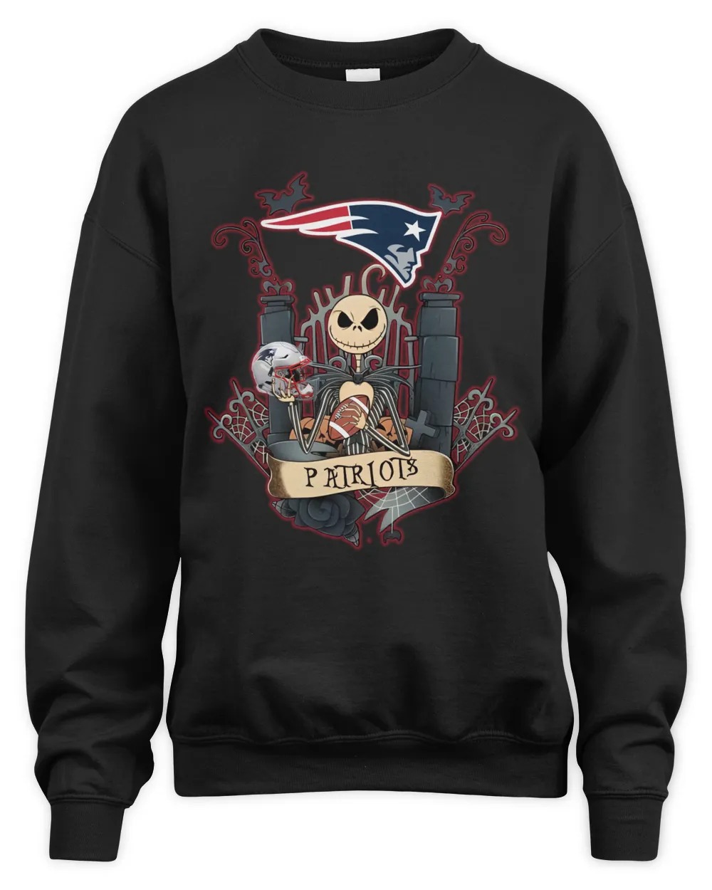 Design Jack Skellington Halloween England Patriots Fan Sweatshirt-Black