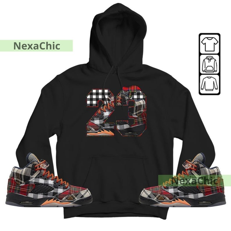 Design Number 23 Drip Shoes Unisex Shirt To Match Sneaker Plaid 5s Hoodie-Black