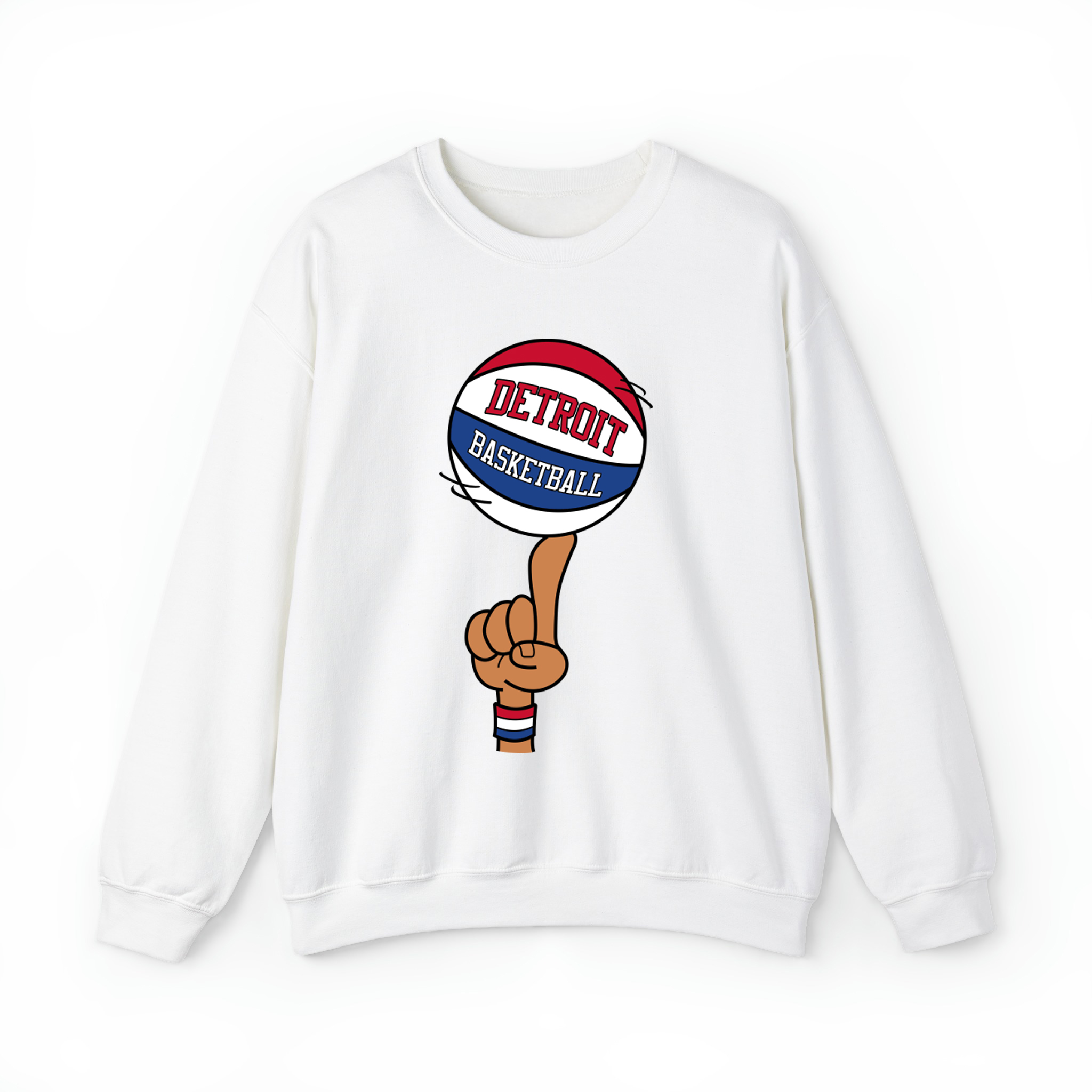 Detroit Basketball Finger Spin Unisex Sweatshirt- White