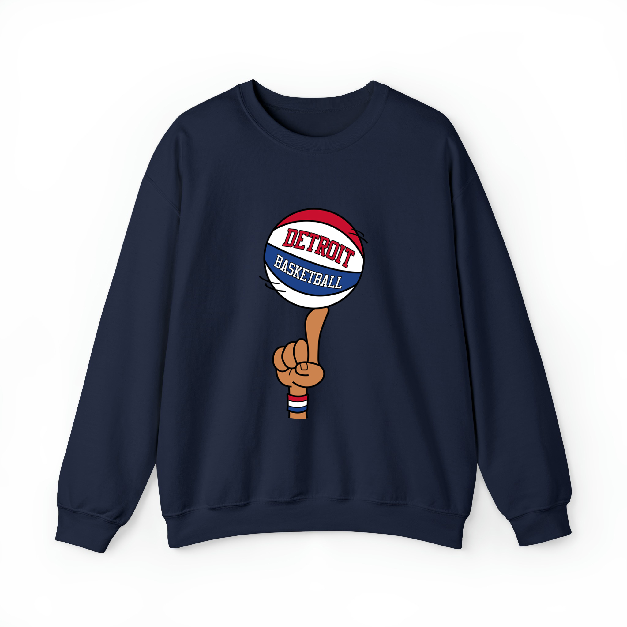 Detroit Basketball Finger Spin Unisex Sweatshirt-Navy