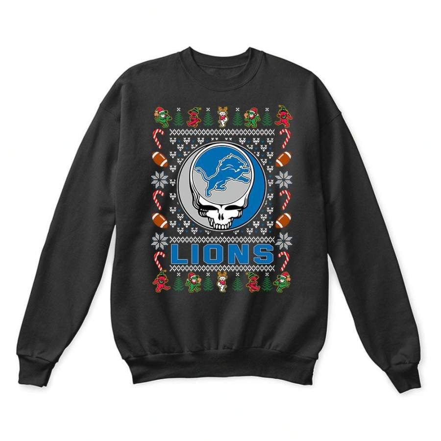 Detroit Lions x Grateful Dead Christmas Ugly Sweatshirt-Black