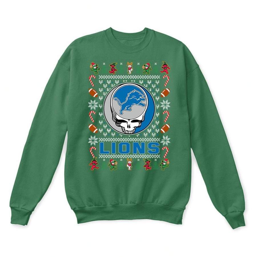 Detroit Lions x Grateful Dead Christmas Ugly Sweatshirt-Green