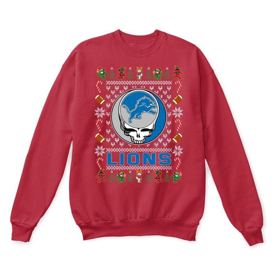 Detroit Lions x Grateful Dead Christmas Ugly Sweatshirt-Red