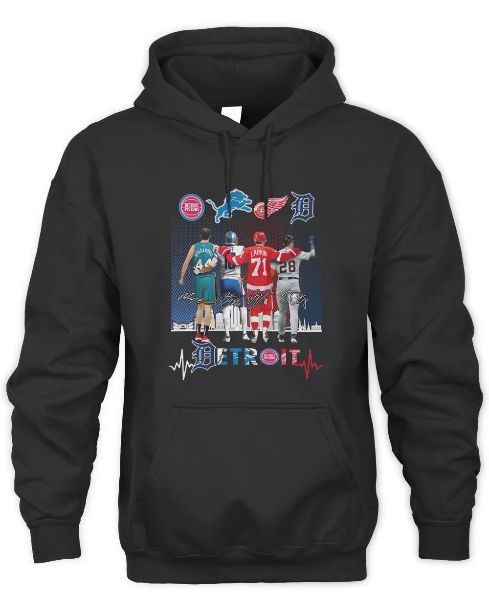 Detroit Lions x Pistons x Red Wings And Tigers Legend Team Logo Hoodie-Black