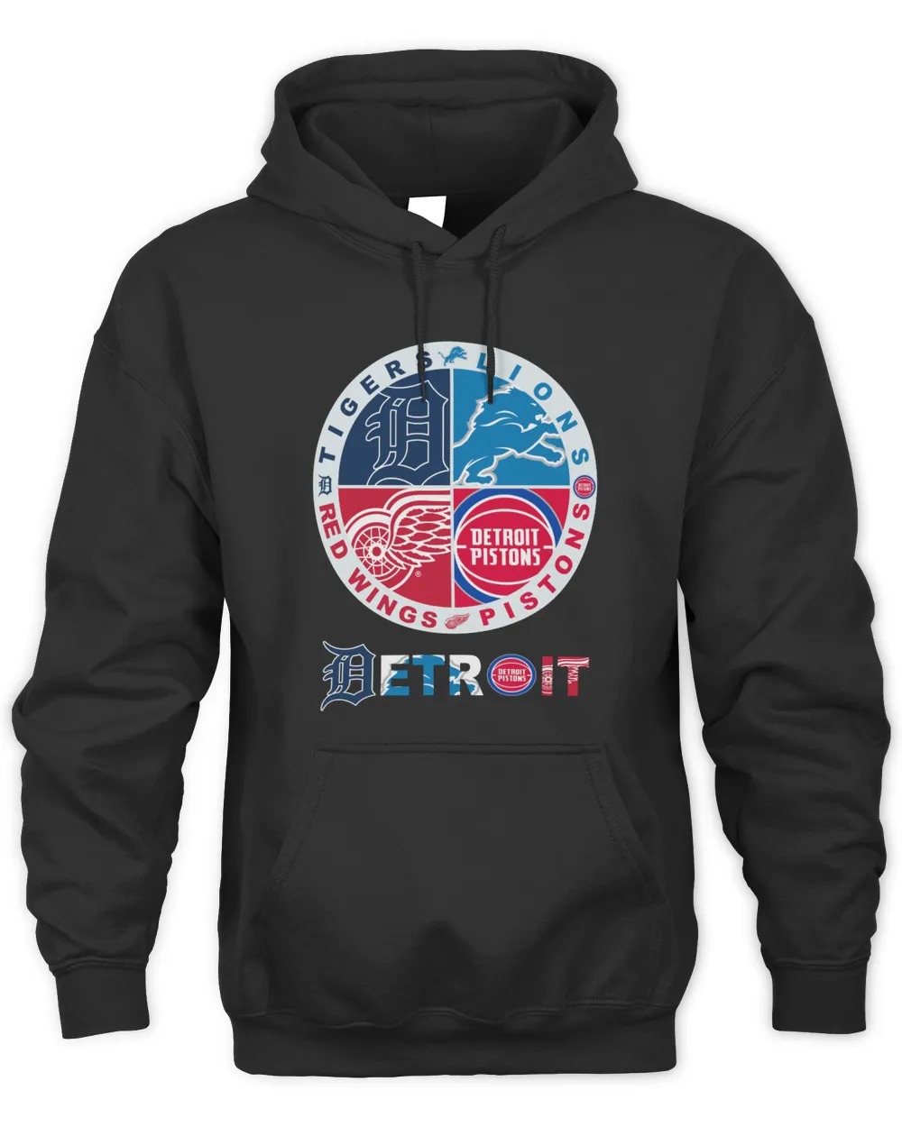 Detroit Sports Tigers, Lions, Pistons And Red Wings Hoodie-Black