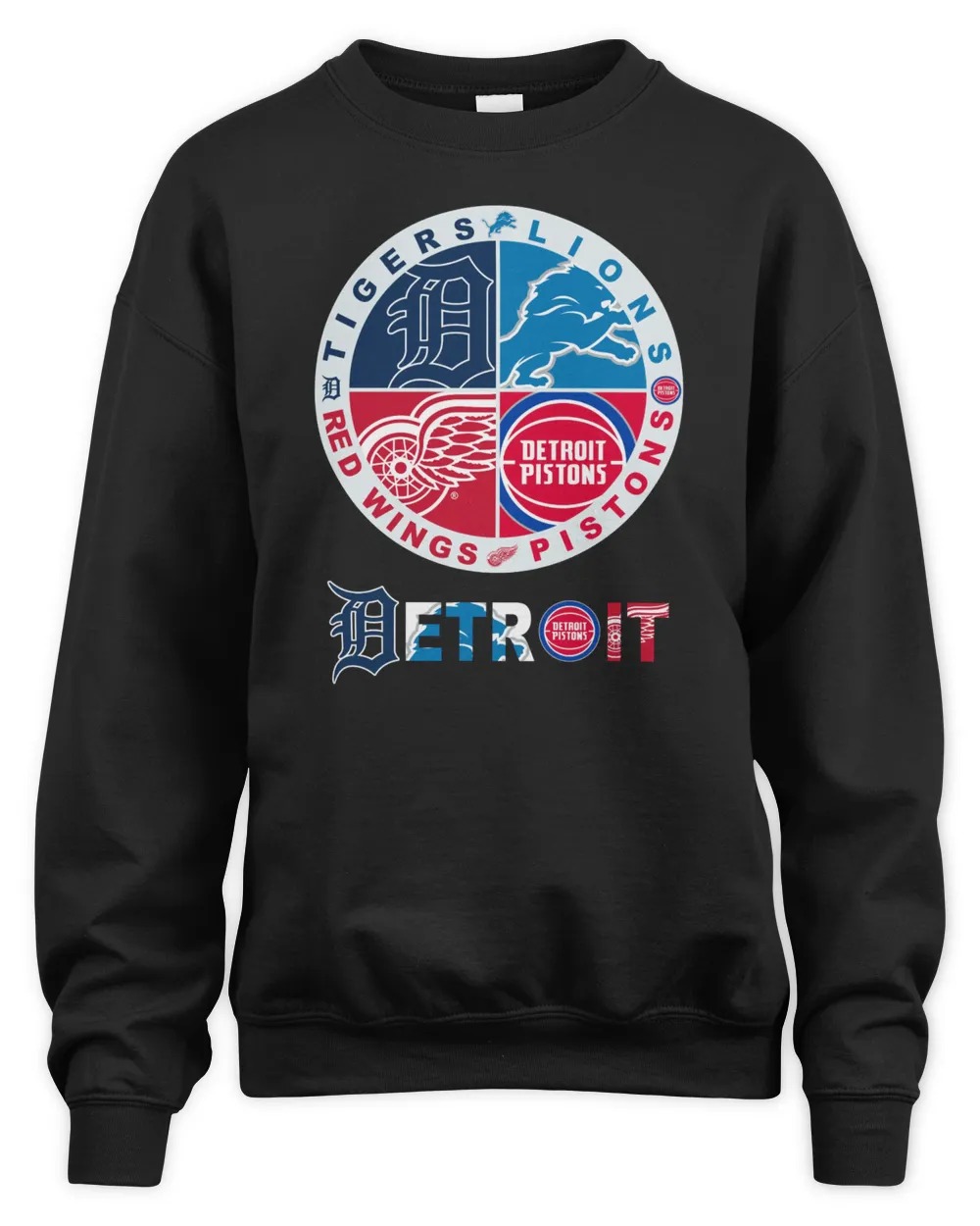 Detroit Sports Tigers, Lions, Pistons And Red Wings Sweatshirt-Black