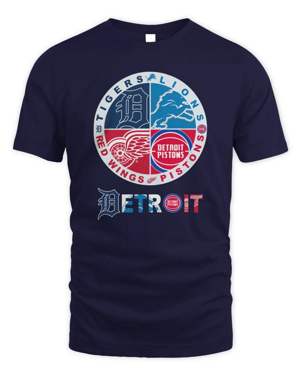 Detroit Sports Tigers, Lions, Pistons And Red Wings T Shirt-Navy