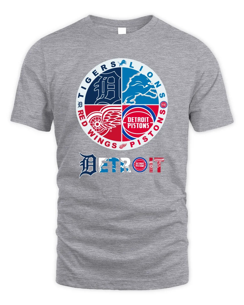 Detroit Sports Tigers, Lions, Pistons And Red Wings T Shirt-Sport Grey