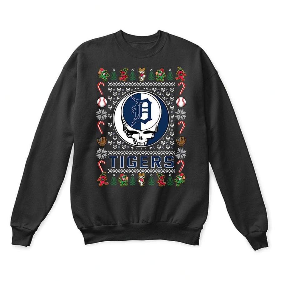 Detroit Tigers x Grateful Dead Christmas Ugly Sweatshirt-Black