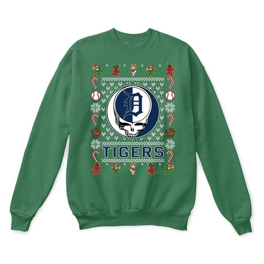 Detroit Tigers x Grateful Dead Christmas Ugly Sweatshirt-Green