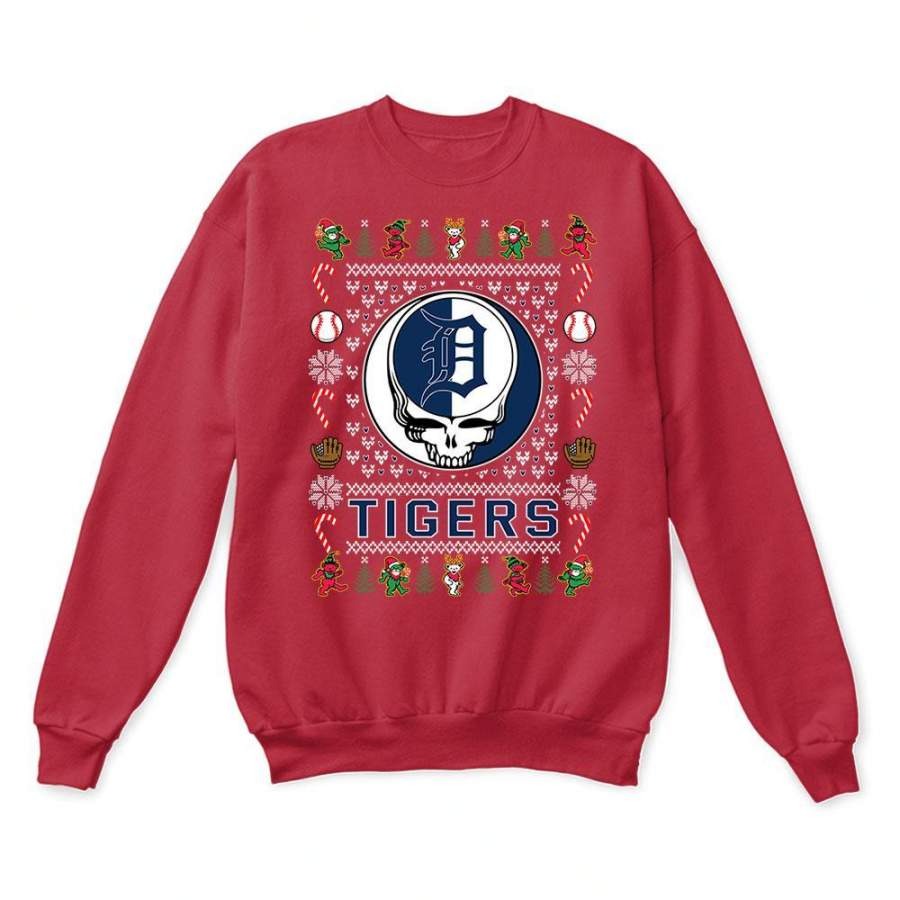 Detroit Tigers x Grateful Dead Christmas Ugly Sweatshirt-Red