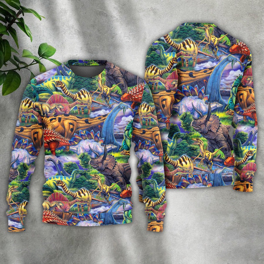 Dinosaur Art Coloful Style - Sweater - Ugly Christmas Sweaters