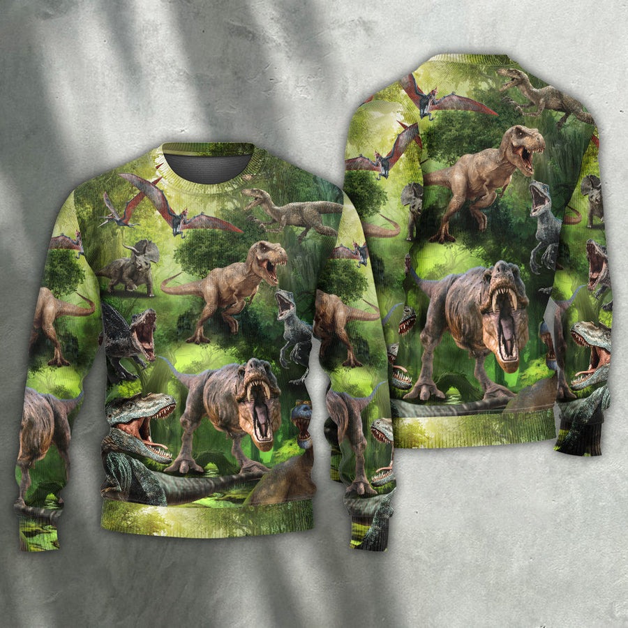 Dinosaur Cool In The Forest Style - Sweater - Ugly Christmas Sweaters