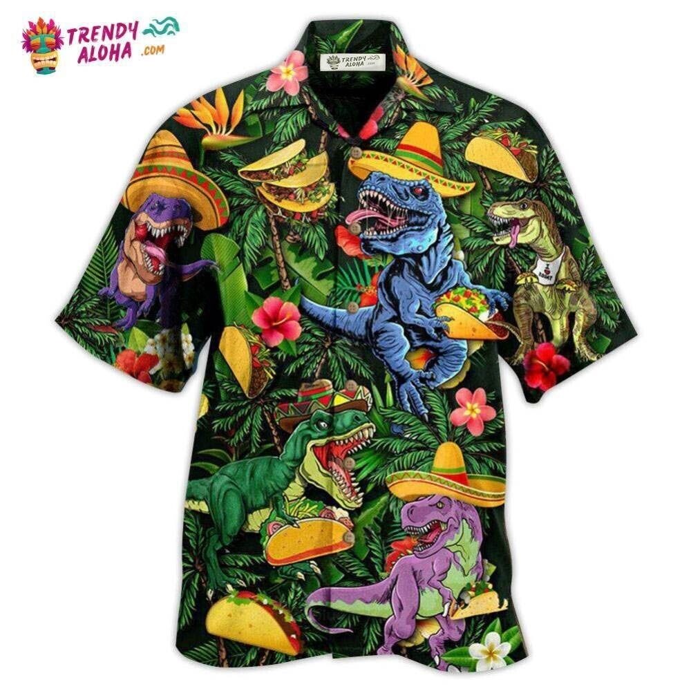 Dinosaur Taco Funny T-Rex Hawaiian Shirt, Family Beach Shirt, S-5XL US Size