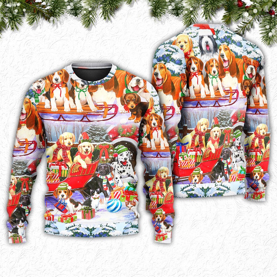 Dog Snowman Christmas Tree Merry Xmas - Sweater - Ugly Christmas Sweaters