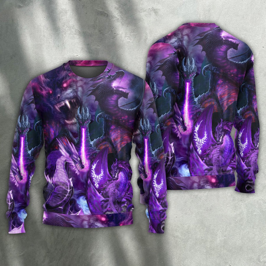 Dragon Dark Purple Lightning Art Style - Sweater - Ugly Christmas Sweaters