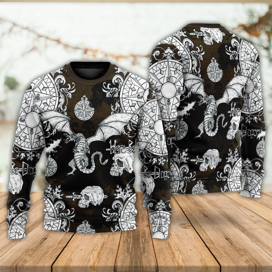 Dragon Flying With Skull Gothic Style - Sweater - Ugly Christmas Sweaters