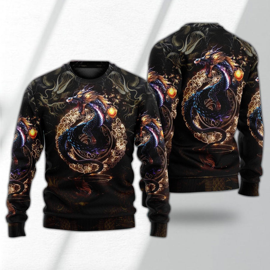 Dragon Golden Japanese Dragon - Sweater - Ugly Christmas Sweaters