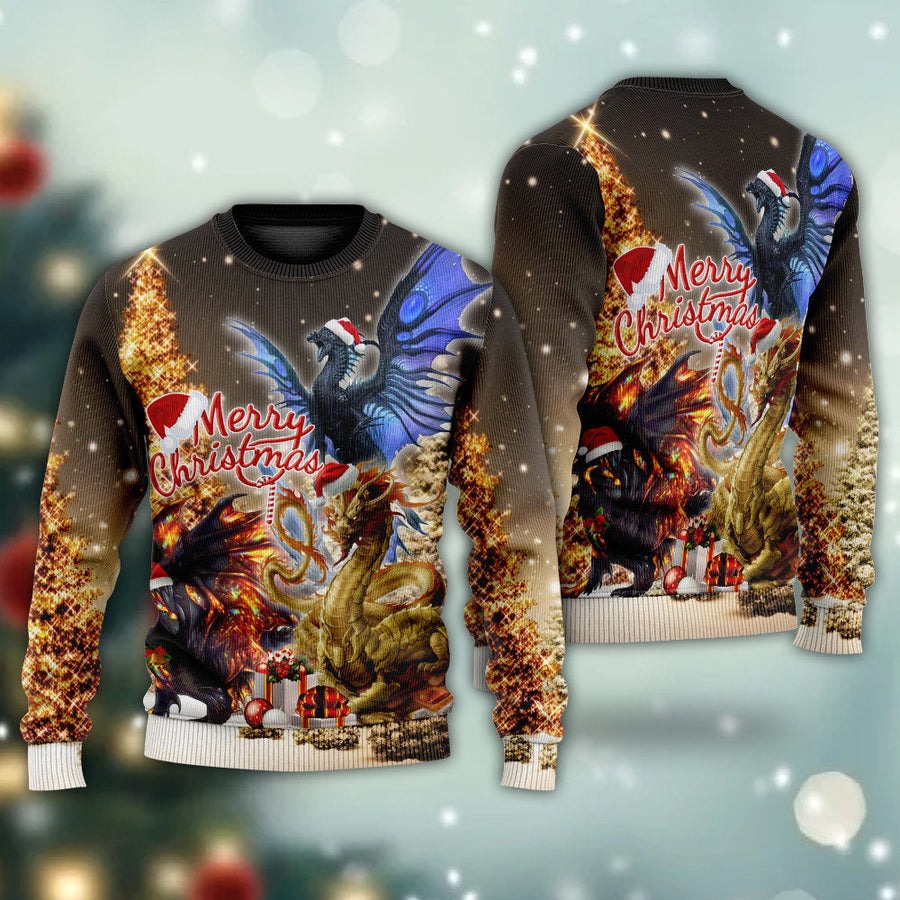 Dragon Merry Christmas Stronger Bright - Sweater - Ugly Christmas Sweaters