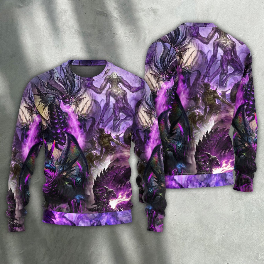 Dragon Purple Skull Monster Lightning Fight Art Style - Sweater - Ugly Christmas Sweaters