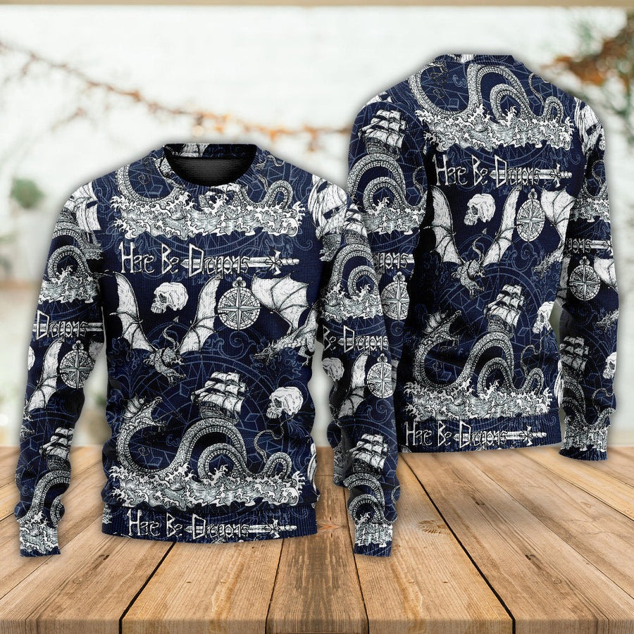 Dragon With Skull Old Ship Sea Life - Sweater - Ugly Christmas Sweaters